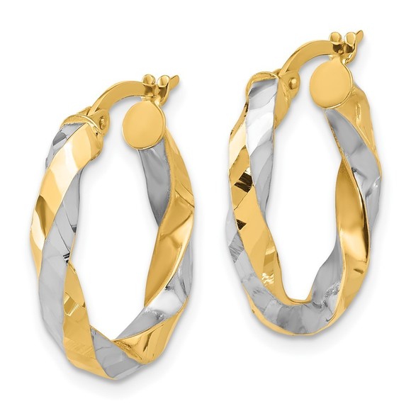 14K with White Rhodium Polished and Diamond-cut Twisted Hoop Earrings - Picture 4 of 4